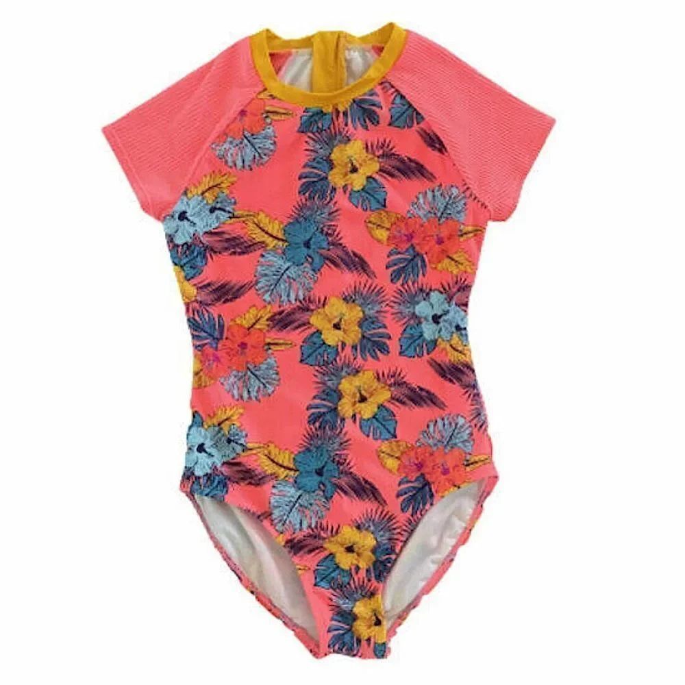 Art Class coral tropical floral swim bathing suit one piece rash guard modest XL